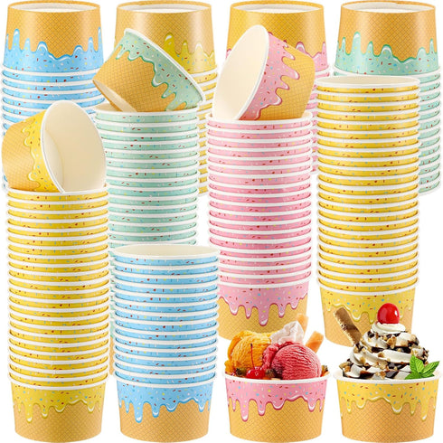 Ninehaoou 200 Pcs Ice Cream Cups Bulk Paper Disposable Dessert Bowls Ice Cream