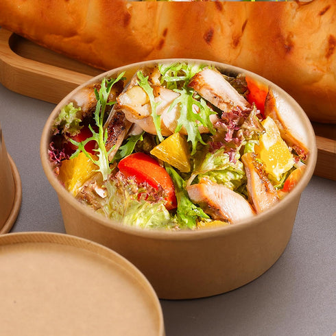 25oz Disposable Bowls with Lids, 25Pack Large Kraft Paper Salad Bowls for Hot Cold Food, Soup, Ice Cream