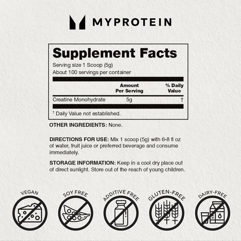 Myprotein Creatine Monohydrate Powder, 1.1 Lb (100 Servings) - Pure Unflavored Post/Pre Workout Supplement