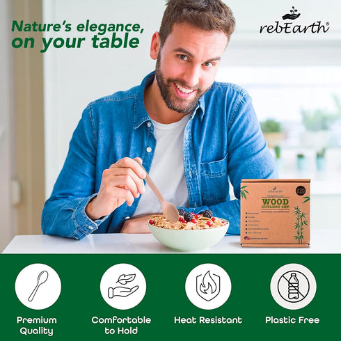 Disposable Eco-Friendly Cutlery Set, 120 Forks, 120 Spoons, 60 Knives - Heavyweight, Durable, Heat Resistant