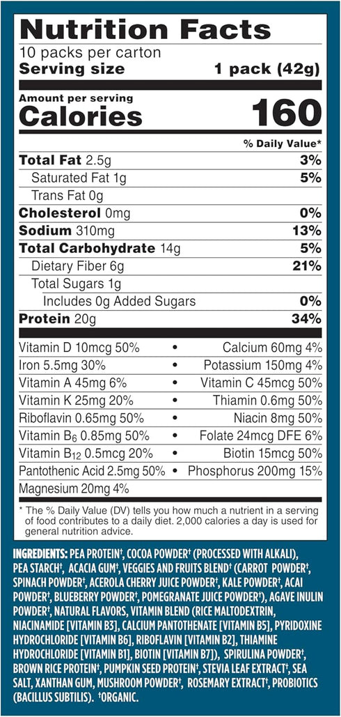 Vega Organic All-in-One Vegan Protein Powder, Chocolate - Superfood Ingredients, Vitamins for Immunity Support, Keto