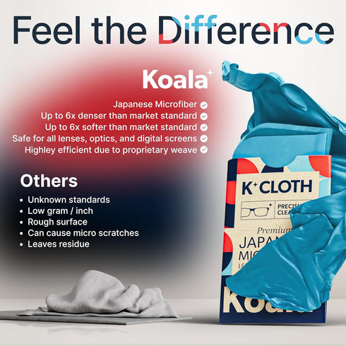 Koala Lens Cleaning Cloth, Japanese Microfiber Eyeglass Cleaner for Glasses, Camera Lens, VR/AR Headset, Blue & Purple
