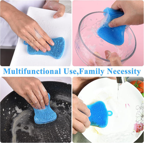 6 PCS Silicone Dish Sponges, Super Durable Multi-Purpose Kitchen Gadgets for Cleaning Fruits and Vegetables