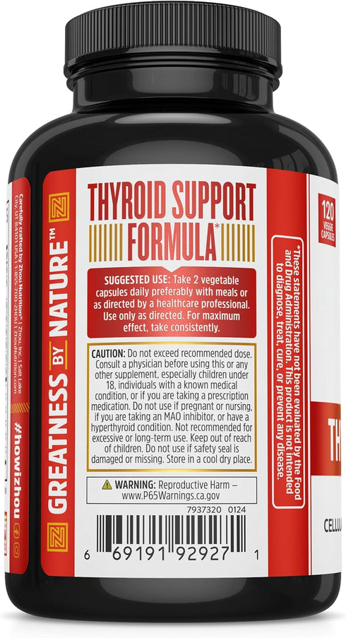 Zhou Thyroid Support Complex with Iodine Supplement - 60 Servings, 120 Caps, Gluten-Free, No Soy
