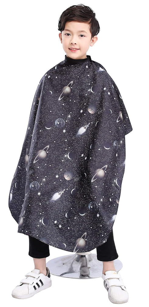 PERFEHAIR Kids Haircut Barber Cape Cover for Hair Cutting and Styling, Black Space Printing for Boys
