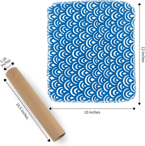 Reusable Paper Towels Roll | Washable Cotton Flannel Towels w/Cardboard Roll | Fits on All Holders (Waves, 12 Towels)