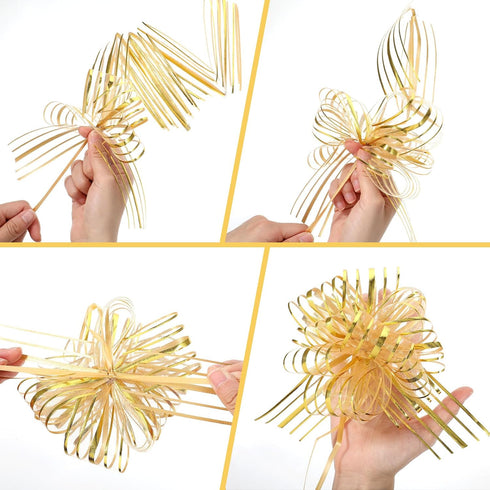 Macuezu 6 6 Inches PCS Gold Pull Bows, Gold Bow for Gift Wrapping, Reusable Organza Glitter Bows for Valentine's Day