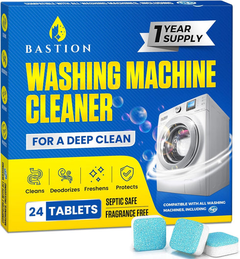 Washing Machine Cleaner Tablets: 24 Pack Powerful Descaler for HE Front Loader & Top Load Washer, Eco-Friendly