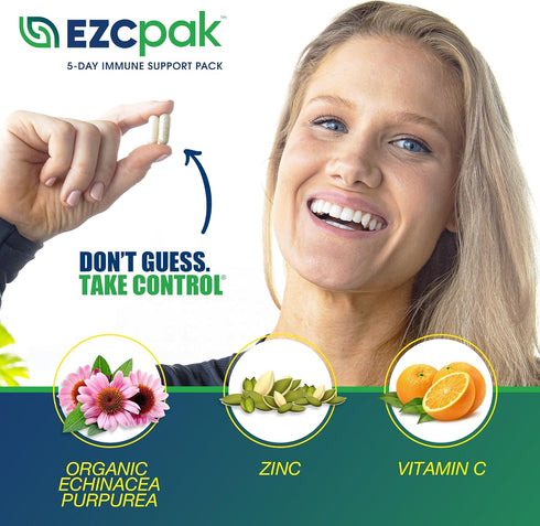 EZC Pak 5-Day Immune Support Booster - Vitamin Supplement with Echinacea, Zinc, Vitamin C, Pack of 2