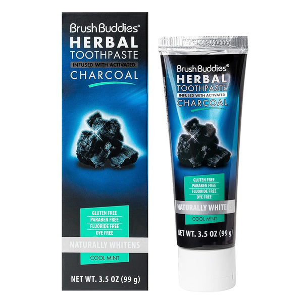 Brush Buddies Herbal Toothpaste with Activated Charcoal, Whitening Cool Mint Toothpaste