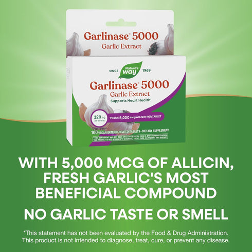Nature's Way 5000, 100 (Packaging Garlinase Garlic Extract, Supports Heart Health*, Odor-Free, Vegan, Tablets May Vary)