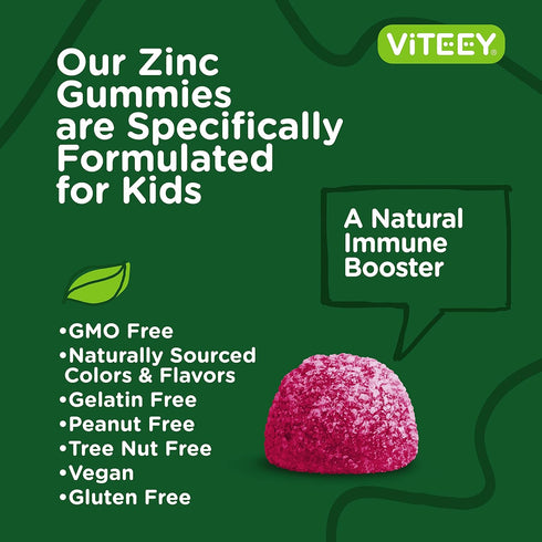 Zinc for Kids Gummies 25mg - Immune Support for Kids & Teens, Vegan, Gluten Free, Chewable Berry Flavor
