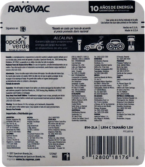 Rayovac Alkaline C Batteries, 2 Count Pack