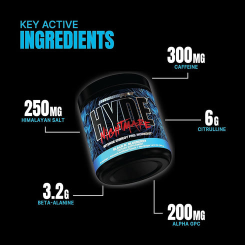 PROSUPPS Hyde Nightmare Pre-Workout Powder, Intense Energy Drink, 30 Servings, Black N’ Blueberry