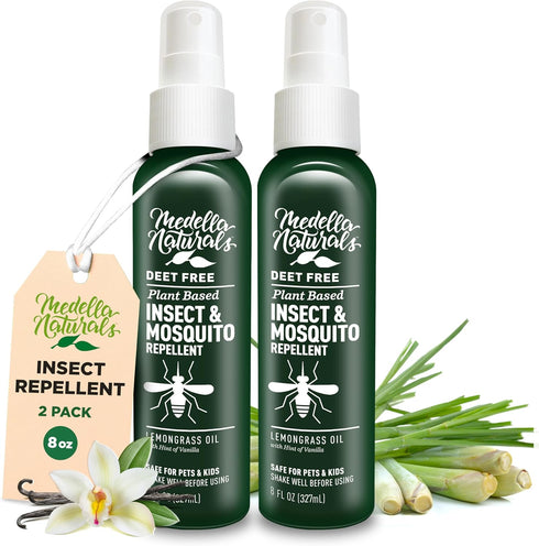 Deet-free Insect & Mosquito Repellent, Pack of 2 (8 oz) - Safe for Pets and Kids with Lemongrass Oil