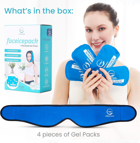 Face Ice Pack Wrap for TMJ Relief - 4 Reusable Hot & Cold Gel Packs for Mouth, Oral & Facial Surgery Pain