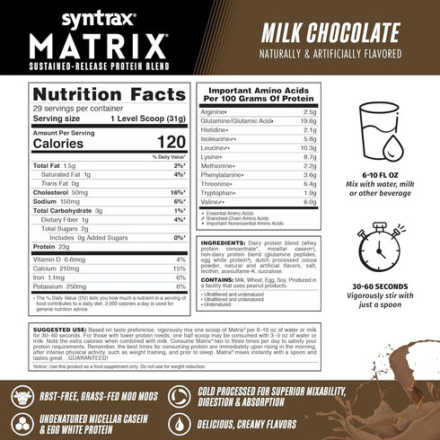 Syntrax Nutrition Matrix Protein Powder, Sustained-Release Blend, Milk Chocolate, 2 lbs