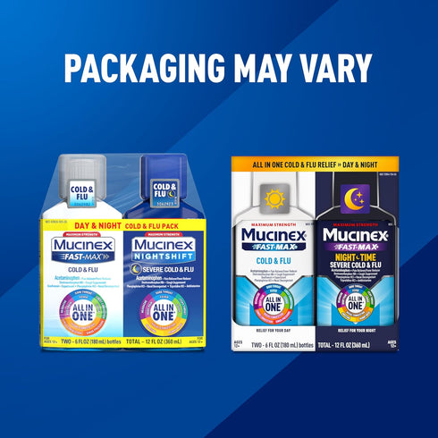 Over-The-Counter Pack (2 6 Oz) Mucinex Fast-Max Cold and Flu & Nightshift Medicine for Adults, Medication Combo