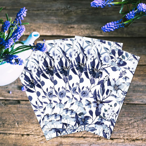 100 Blue Floral Paper Napkins - Disposable Spring Flower Guest Napkins for Party, Kitchen, Wedding, Baby Shower