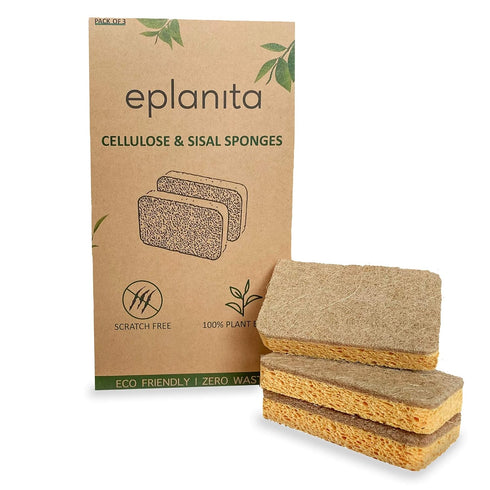 eplanita Natural Plant Based Scrub Sponges (3 Pack), Non-Scratch Biodegradable Eco Scourers for Kitchen and Bathroom