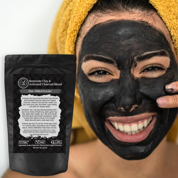 Bentonite Clay Powder and Activated Charcoal Blend (8oz) for Charcoal Face Mask, Facial, Hair Mud Mask, DIY Toothpaste