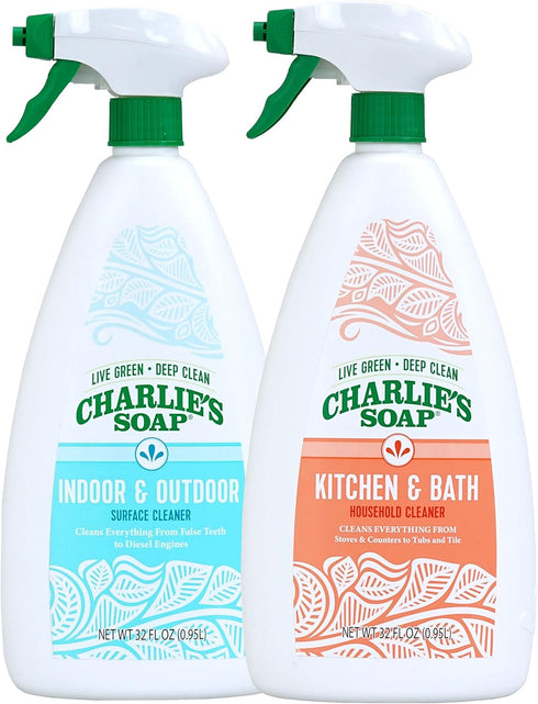 Charlie's Soap Indoor Outdoor and Kitchen & Bath Cleaner Variety Pack, 32