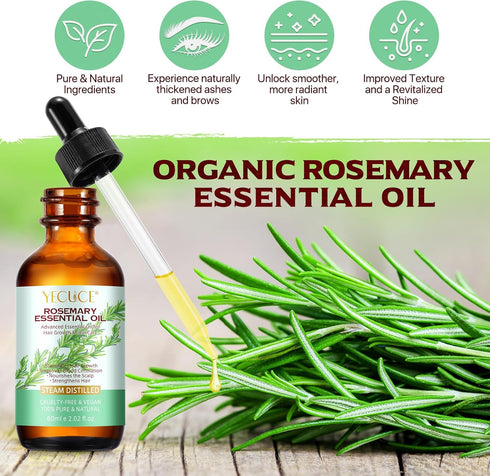 Pure Rosemary Essential Oil 2.02 Fl Oz - Undiluted for Hair Growth, Skin Care & Aromatherapy