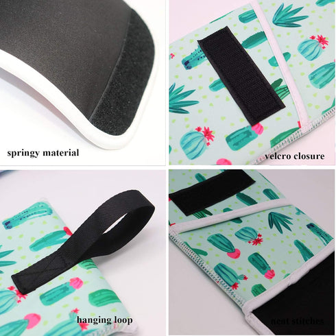 Heat Resistant Travel Hair Curler Flat Iron Pouch and Silicone Mat Set (Cactus)