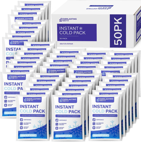 50 Pack Instant Cold Packs, Disposable Ice Packs for Injuries, Cold Compress for Pain Relief, Swelling, Inflammation