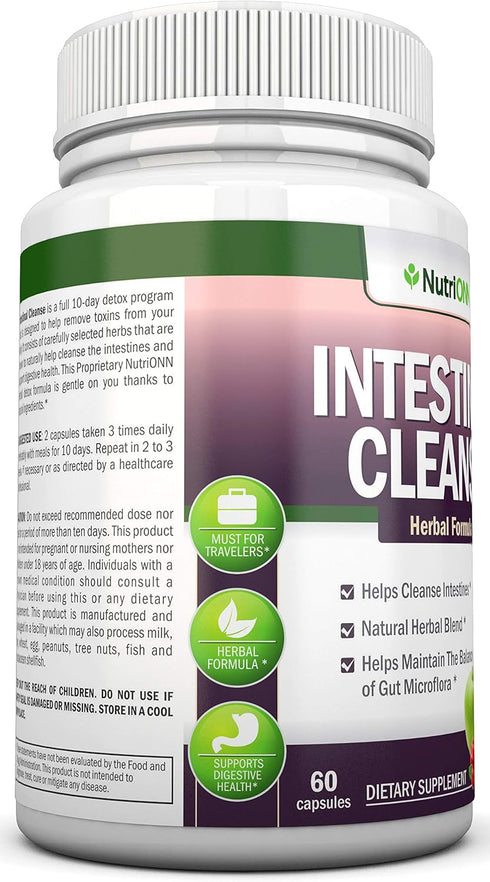 Intestinal Cleanse - All Natural Herbal Detox Formula - Full 10-Day Detox Program with 10 Natural Ingredients