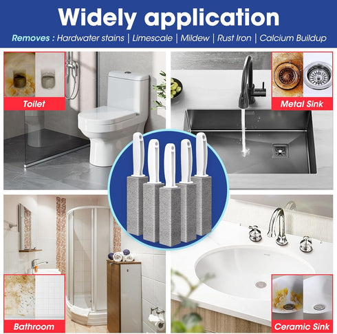 AZEN 5 Pack Pumice Stone, Pumie Scouring Stick with Handle, Hard Water Stain Remover for Toilet, Bathroom, Kitchen