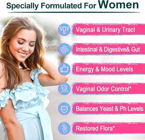 Vaginal Probiotics, 70 Billion CFU, 13 Strains for Women with Prebiotic & D-Mannose for Vaginal Health, 60 Capsules