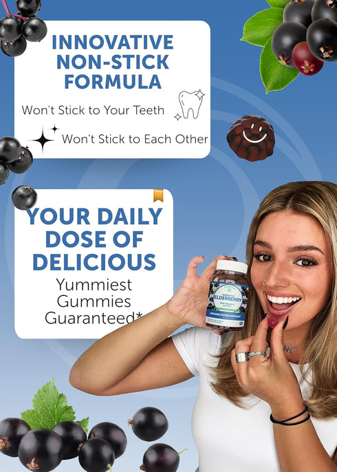 Lunakai USA Made Black Sambucus Elderberry Gummies for Adults & Kids with Vitamin C & Zinc, 60 Gummies