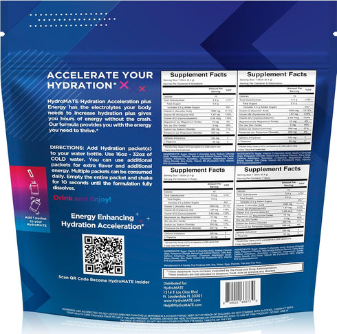 HydroMATE Electrolytes Powder Drink Mix Packets, 30 Count, Low Sugar Hydration Accelerator