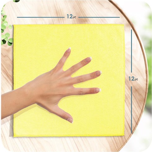 Hearth & Harbor Microfiber Cleaning Cloth, Microfiber Towels for Cars 12 Pack Washcloths, Yellow Cleaning Rags, Reusable Microfiber Towel, Microfiber Cloth Rags for Cleaning, Lint Free Cloth by Hearth & Harbor