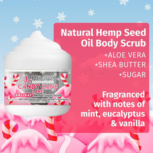 Hempz Limited Edition Candy Cane Lane Exfoliating Body Scrub (4 Oz) – Yummy Holiday Scented Sugar Scrub for Shower &