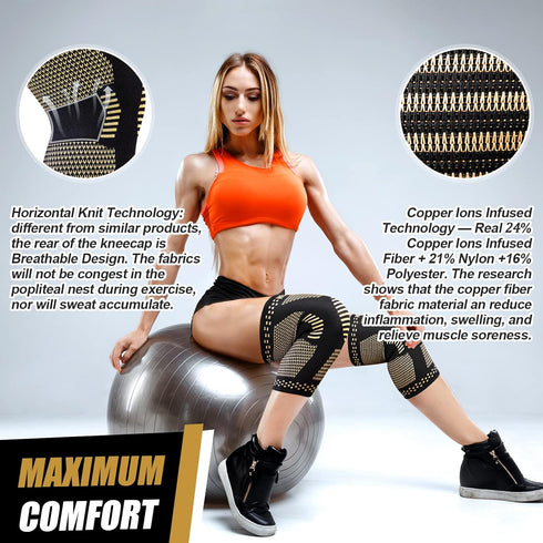 NEENCA Copper Knee Braces for Knee Pain Relief, 2 Pack Compression Sleeves with Copper Ions for Sports & Arthritis