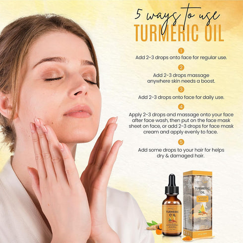 Turmeric Oil + Organic Moisturizer, Reduce Acne, Dark Spot Remover, Hydrate Dry Skin, Anti-Aging Glow Oil for Face,