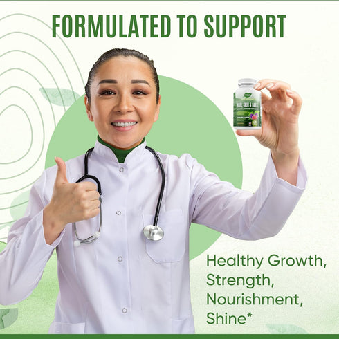 100% Pure Hair, Skin, and Nails Vitamins with Biotin, Super Blend Formula for Radiant Beauty