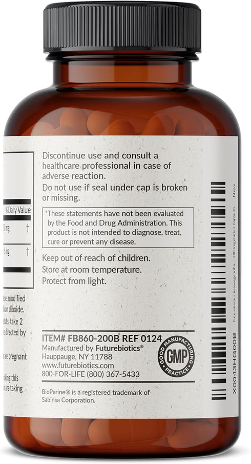 Futurebiotics Ashwagandha Extra Strength - 200 Vegetarian Capsules, Stress & Mood Support with BioPerine, Non-GMO