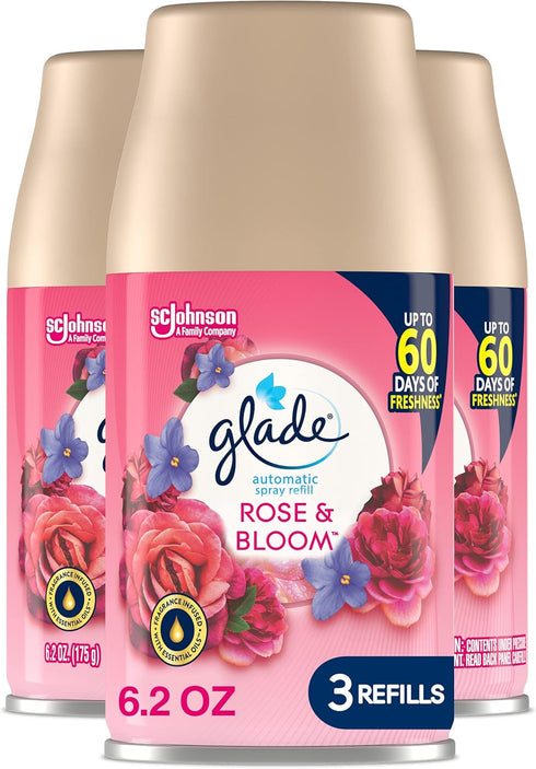 Glade Automatic Spray Refill, Rose & Bloom Air Freshener for Home and Bathroom, 6.2 Oz, 3 Count