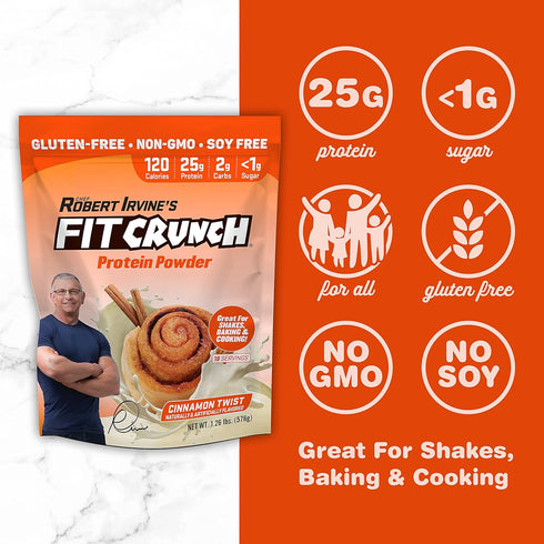 FITCRUNCH Tri-Blend Whey Protein, Keto Friendly, Low Calories, High Protein, Gluten Free (18 Servings, Cinnamon Twist)