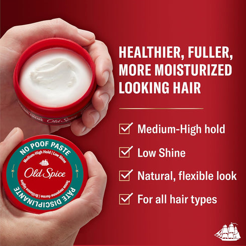 Old Spice No-Poof Paste, Hair Styling Paste for Men, Medium-High Hold, Low Shine, 2.22 Oz