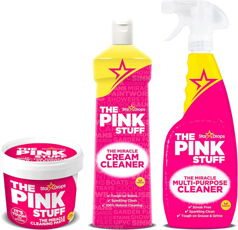 Stardrops - The Pink Stuff Miracle Cleaning Paste, Multi-Purpose Spray, and Cream Cleaner 3-Pack Bundle (1 Cleaner).
