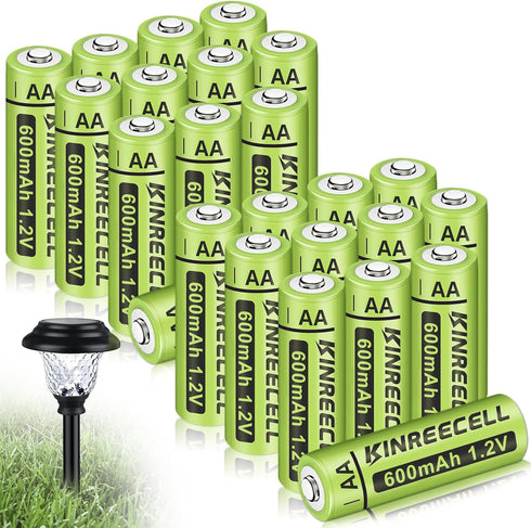 KINREECELL Rechargeable AA 600mAh Batteries, Ni-MH Double A Solar Batteries High Capacity 1.2V