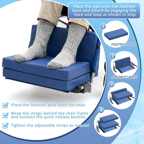 Novabright 2 Pcs Adjustable Footrest High Density Foam Leg Rest with Chair Seatbelt PU Waterproof Leather Foot Support