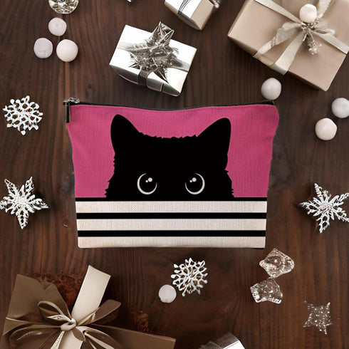 Black Cat Gifts - Gifts For Cat Lovers, Cat Makeup Bag, Cat Mom Gifts, Black Cat Small Makeup Cosmetic Bag For Purse(Pink Makeup Bag),Makeup Bag 7x10 In