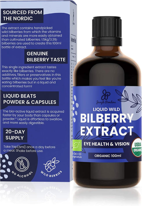 Wild Bilberry Extract for Eyes, USDA Organic 3.4oz Liquid Supplement with High Bioavailability