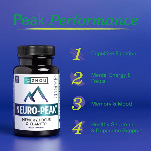 Zhou Neuro Peak Brain Support Supplement, Memory, Focus & Clarity Formula, 30 VegCaps
