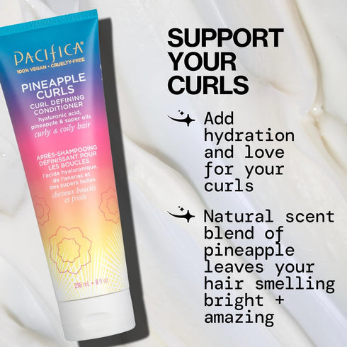 Pacifica Beauty Pineapple Curls Defining Natural Conditioner, For Curly, Coily and Textured Hair Types, 100% Vegan
